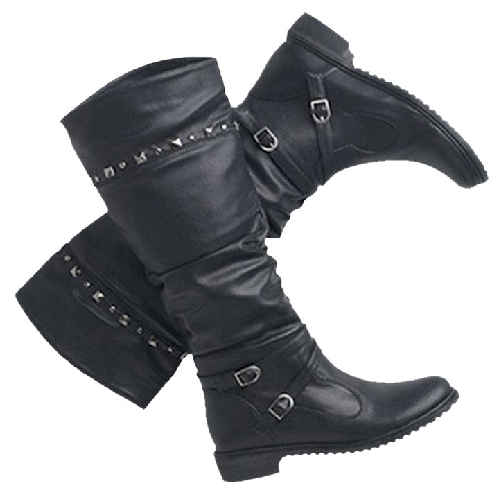 SEVENTH AVE Stud Trim Biker Black Boots - SIZE - 8