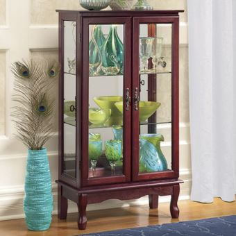 2-Door Lighted Glass Cabinet - Cherry