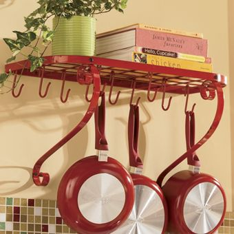Wall Mount Bookshelf Pot Rack - RED