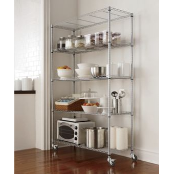 Wide 4-Shelf Metal Rolling Rack - SILVER