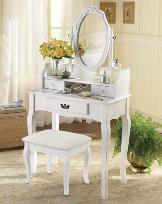 Carved White Vanity Set