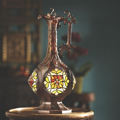 Bronzetone Stained Glass Lamp