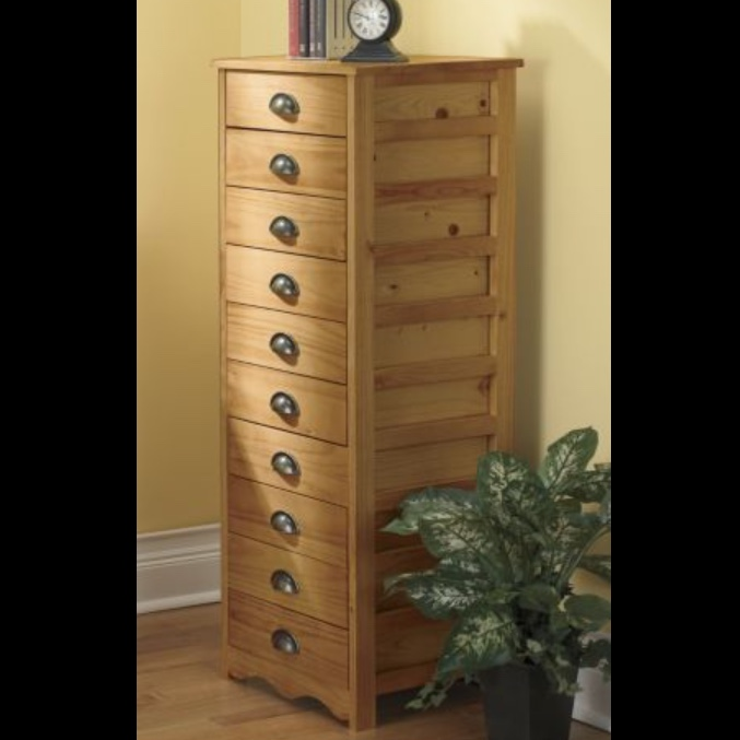 10 Drawer Pine Wood Storage Cabinet