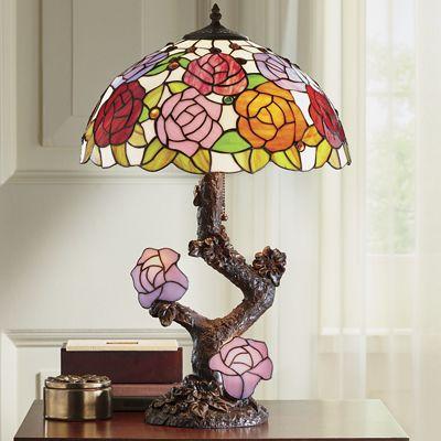 Double-Lit Stained Glass Lamp with Roses