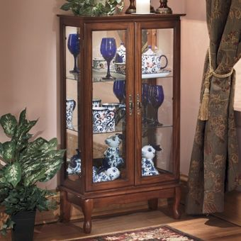 2-Door Lighted Glass Cabinet - Oak